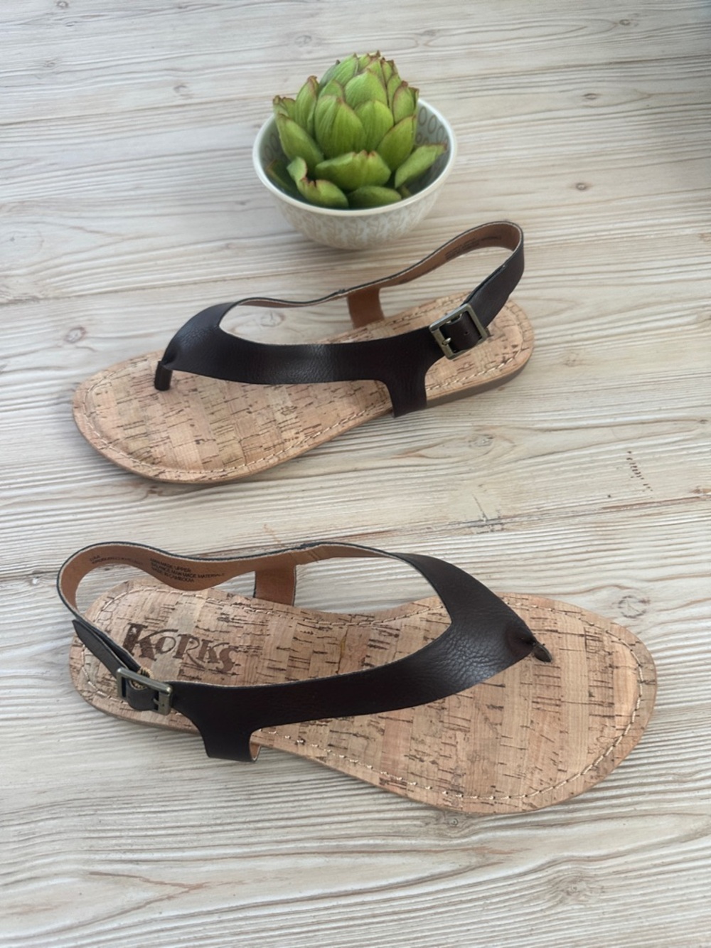 Kork-Ease Women's Dark Brown Leather Cork-Effect Slingback Sandals size 8